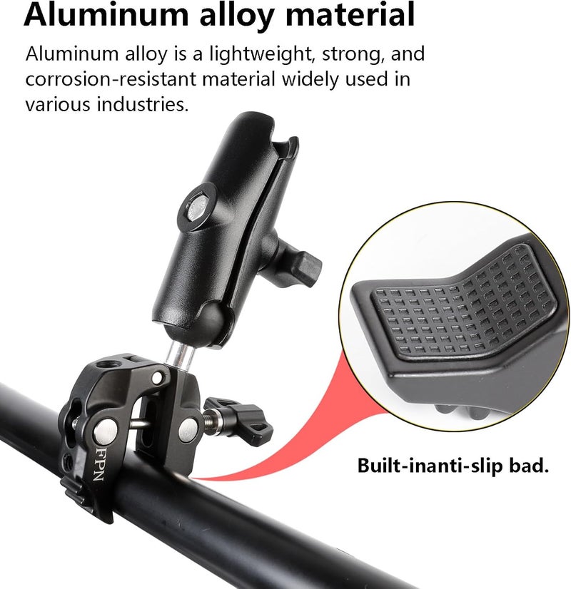 FPN 1'' Ball Handlebar Base Mount Strong Rod Clamp with 3.54'' Length Double Socket Arm for Rails 0.5" to 2.0" in Dia, Compatible with RAM Mounts & Bike Motorcycle Phone Mount Holder - Image 4